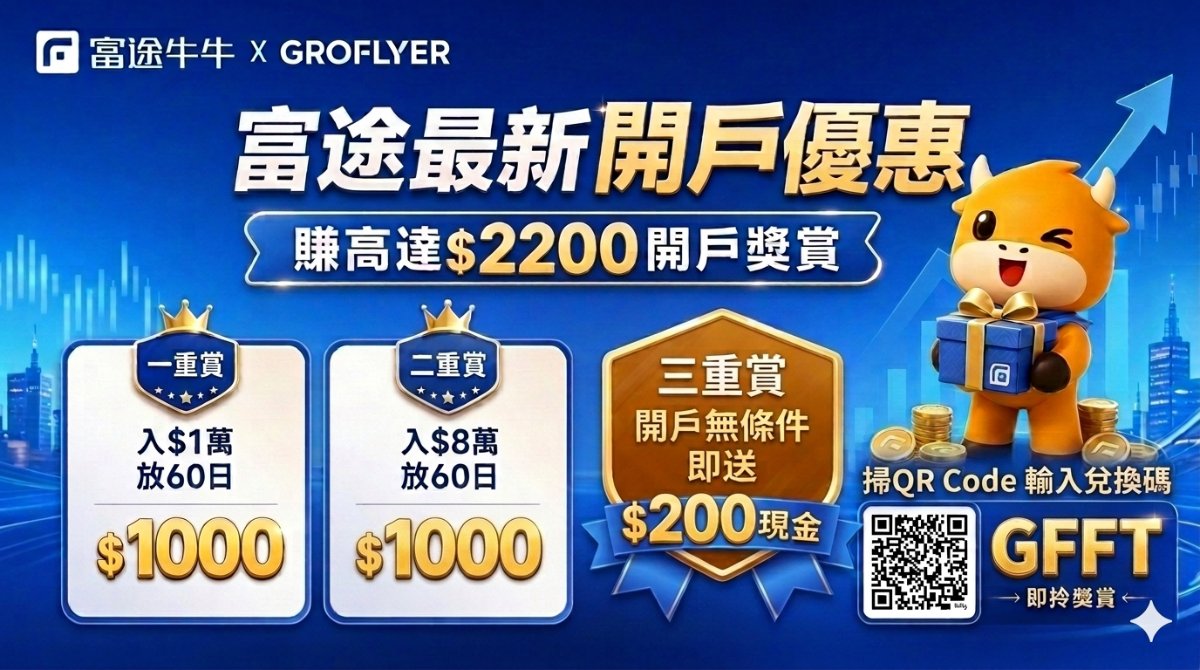 【限時快閃】富途牛牛開戶賞高達HK$2,200！GroFlyer獨家加送$200現金
