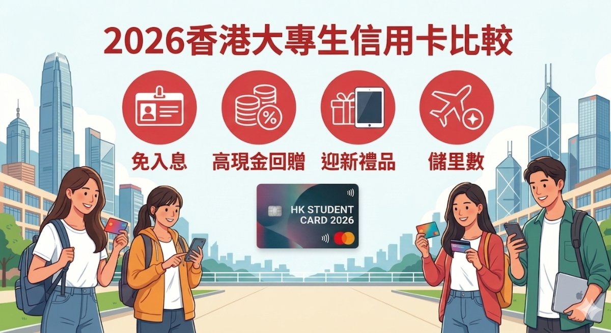【2026大專信用卡申請】5大大學生信用卡推薦：免入息、高現金回贈、迎新禮品與儲里數全解析