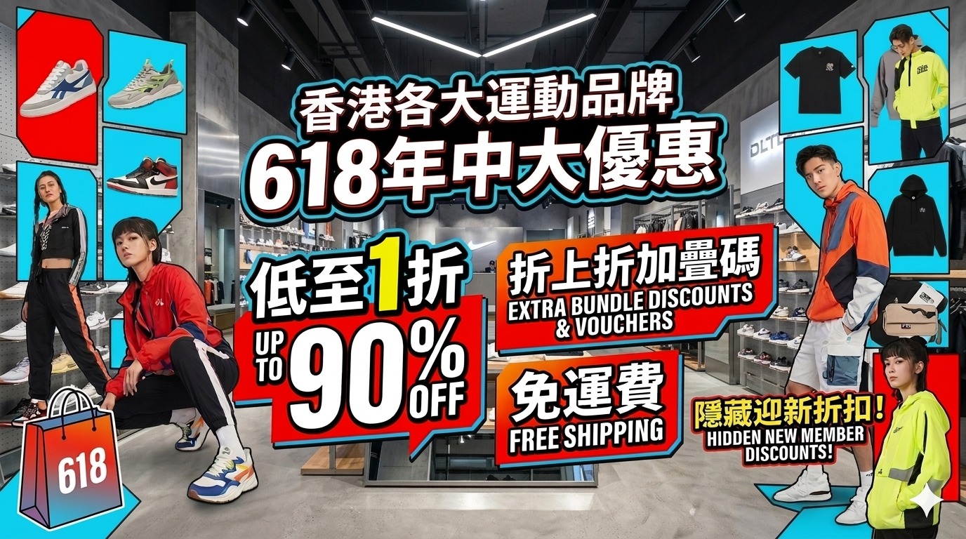 【618優惠運動品牌】香港運動潮流品牌618年中優惠：低至1折、折上折加疊碼、免運費、隱藏迎新折扣！
