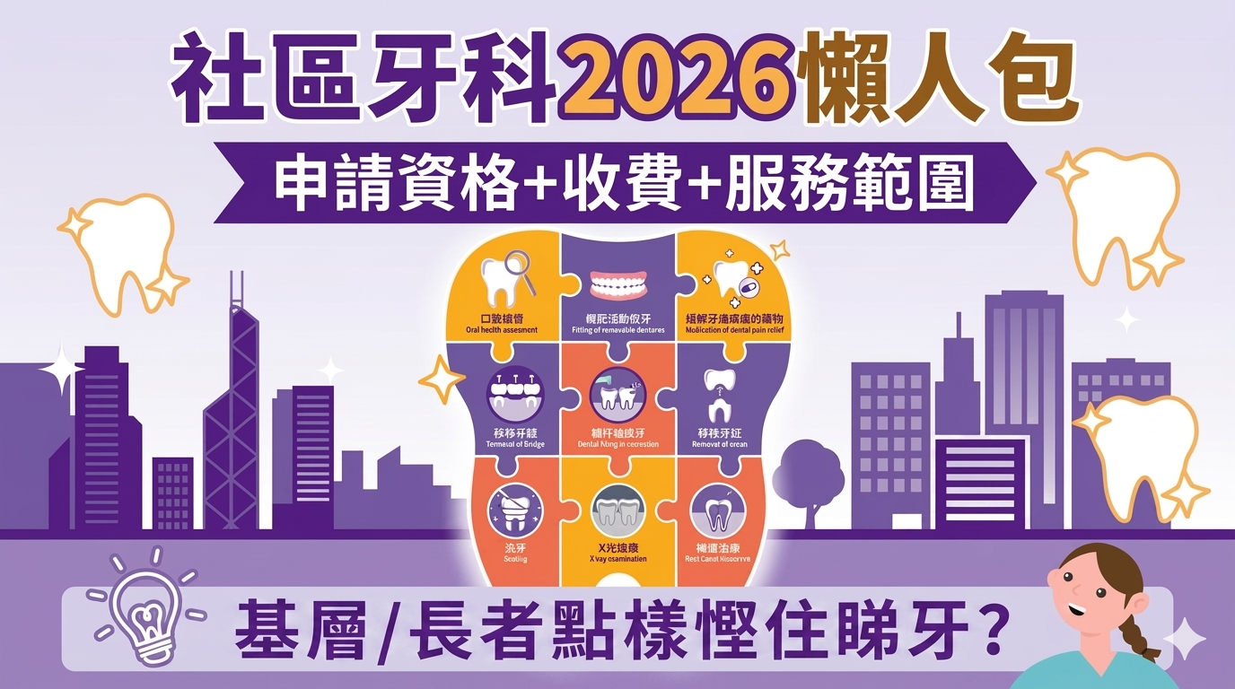 社區牙科支援計劃2026：申請資格、收費及資助服務範圍資訊圖