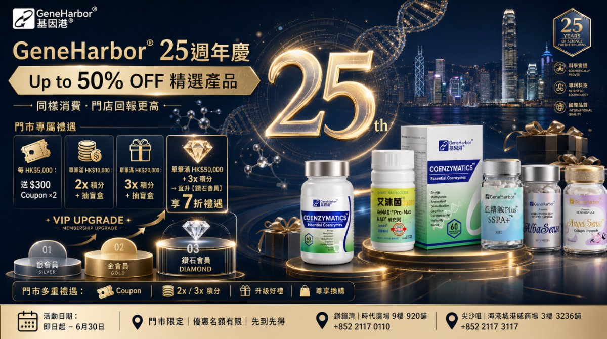 GeneHarbor 基因港25週年慶門市優惠