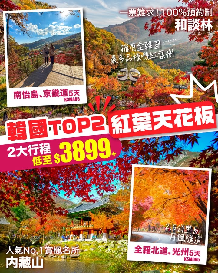 $3899+帶你5天制霸賞楓，年度限定。