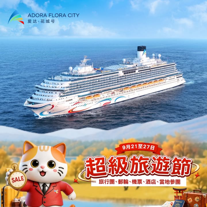 $7000訂製包團每訂單最高勁減$500仲有專屬訂製師展場幫你安排心水旅程 自由行優惠勁減總值$700機票、酒店、套票、高鐵票、船票 統統有優惠 愛達郵輪～花城號將浪漫新藝術風格融入全船設計，